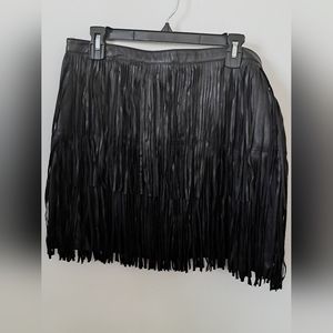 Ana black faux leather fringe skirt